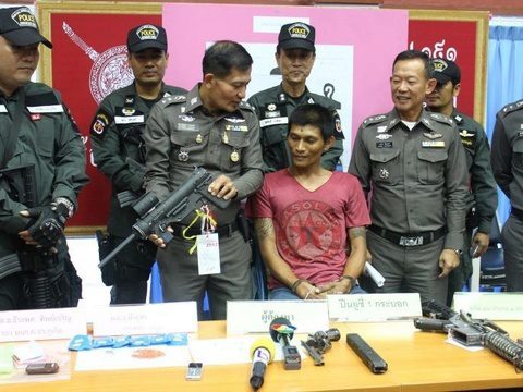 Wanted Phuket drug kingpin busted with meth, pistol, M16 and ammunition