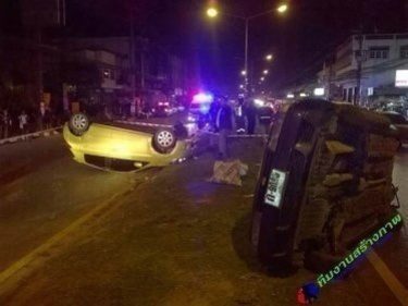 Flip Flop Go Two Cars as Racers Collide in Phuket's Night of Road Crashes