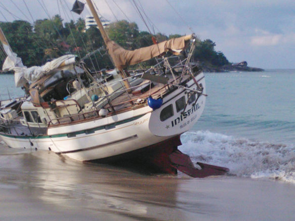 Storm beaches yacht on Phuket’s Kata Beach