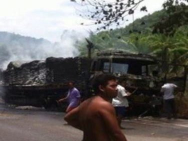 Truck Blazes in Spectacular Fire North of Phuket