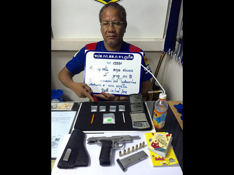 Surat Thani man arrested in Phuket with drugs, gun and ammunition